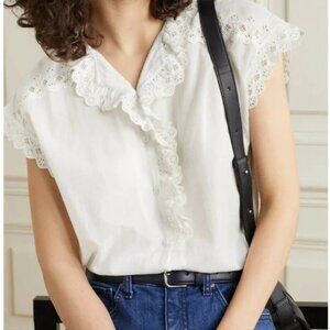 Nili Lotan Leanne Lace-Trimmed Cotton-Voile Shirt